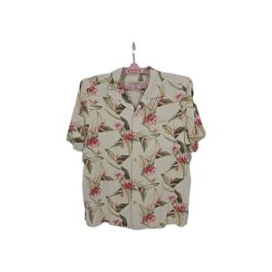 Tommy Bahama‎ Beige Coral Brown Floral Print Men's Short Sleeve Shirt Size XL